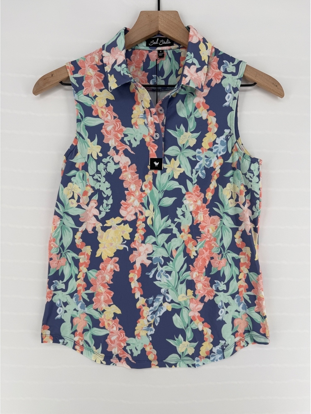 Bad Birdie Tropical Floral Sleeveless Golf Polo – Women’s Small